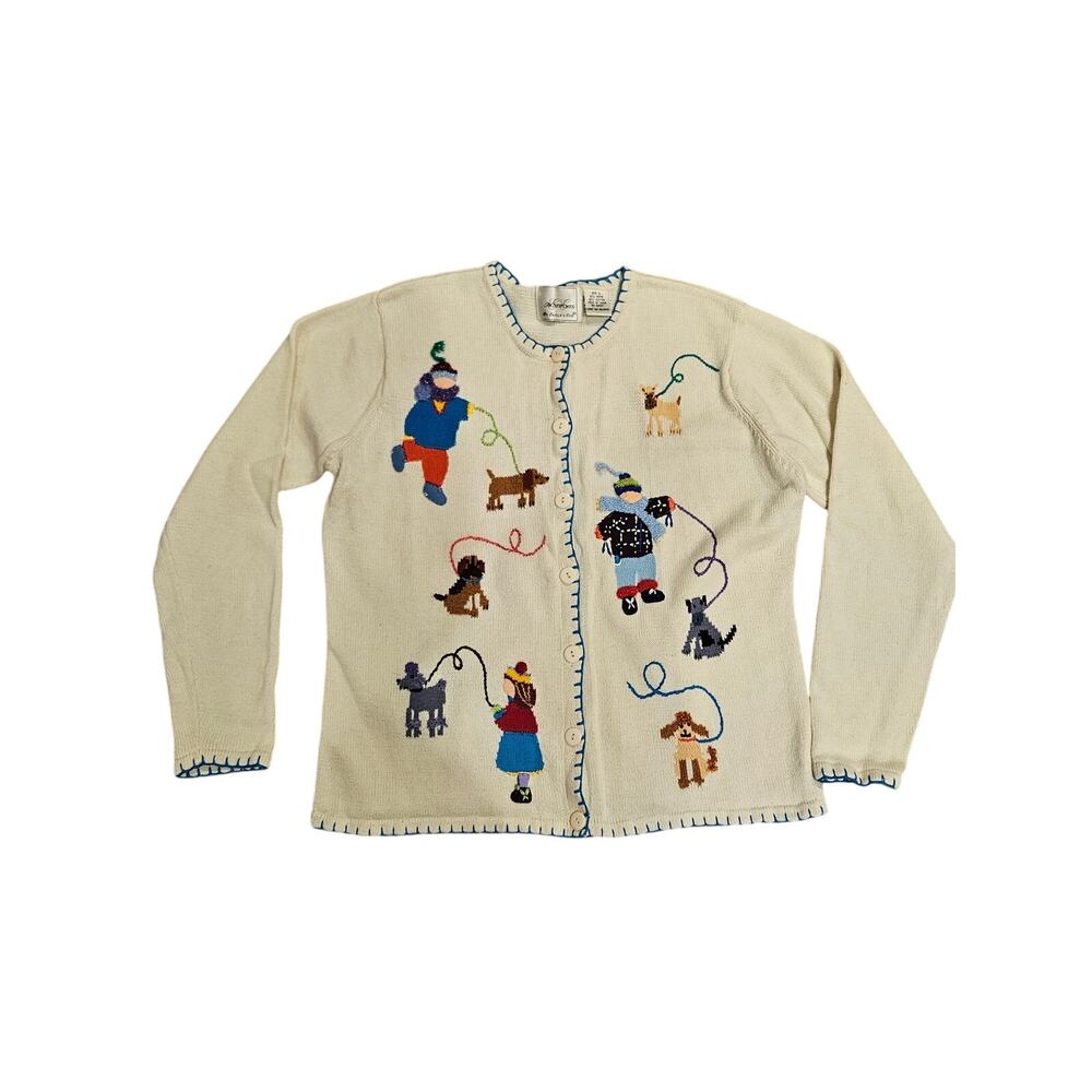 In stitches eagle eye cardigan sweater large embroidered winter dogs snow